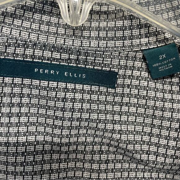 Perry Ellis Button Down Shirt black white print design men’s Size XXL - Picture 4 of 6